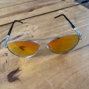Mirrored Aviator Sunglasses - Orange Lens